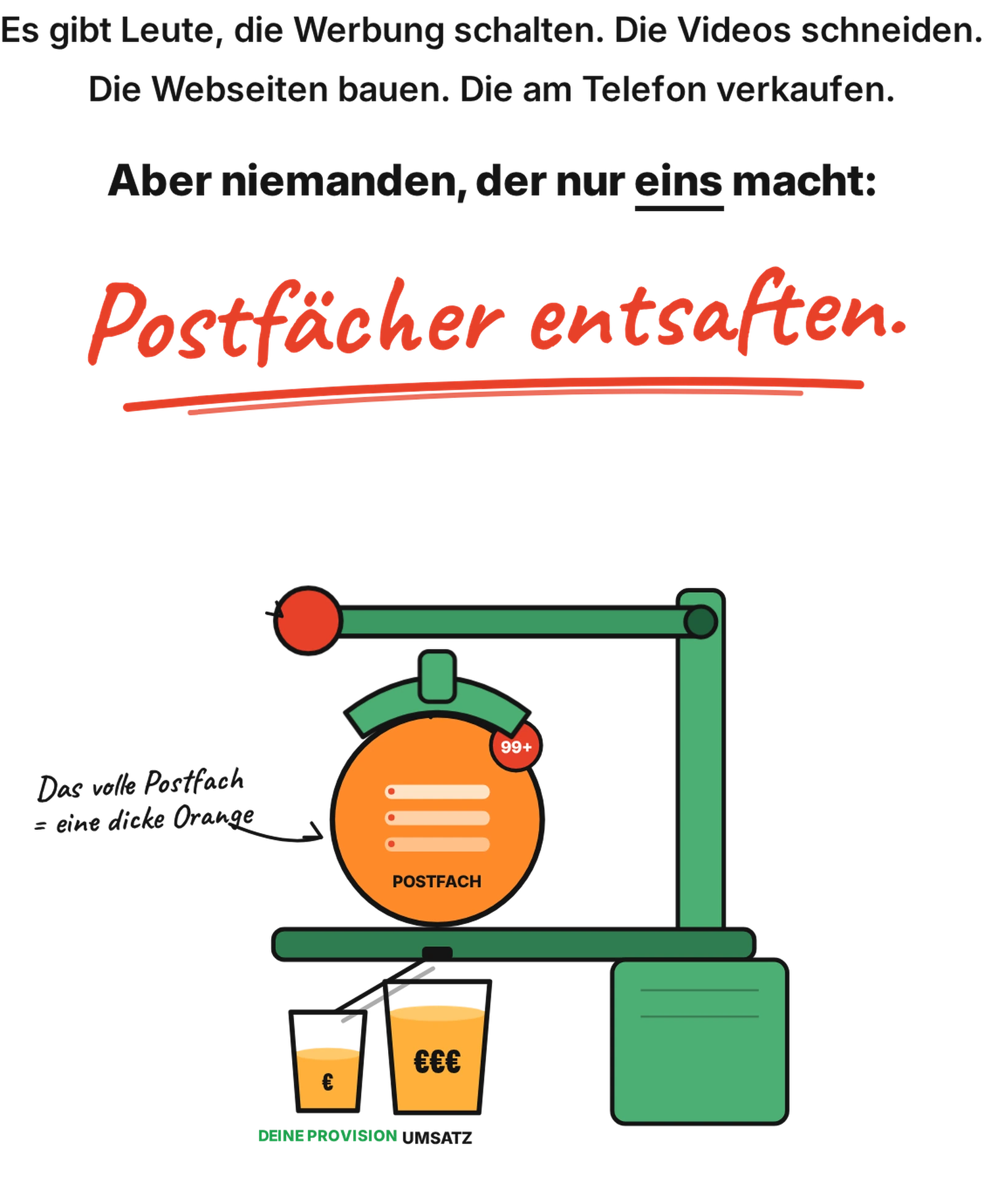 Postfächer entsaften — Saftpresse mit Postfach als Orange